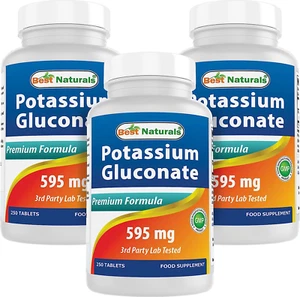 Best Naturals Potassium Gluconate 595 Mg 250 Tablets (250 Count (Pack of 3)) - Picture 1 of 3