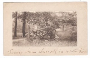 c1910 DRISCOLL NORTH DAKOTA RUSTIC BRIDGE PARK SCENE VINTAGE B&W POSTCARD ND OLD - Picture 1 of 2