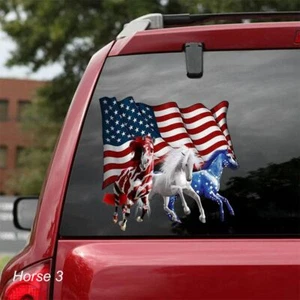 LARGE-SIZED CAR DECALS - PATRIOTIC HORSES - 2 CHOICES - Picture 1 of 5