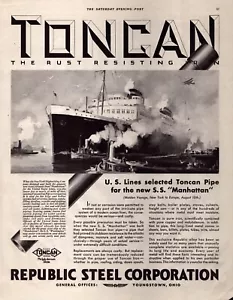 Pubblicità Stampa Acciaio Repubblica 1932 Toncan Tubo Acciaio Antiruggine SS Manhattan Ship - Foto 1 di 1