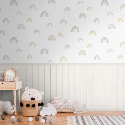 Papel pintado listones madera arco iris AS Creation niños 2 en 1 vinilo multi/blanco 39817-1 Foto 1 de 3