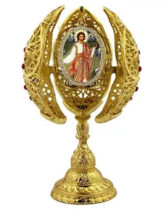 Resurrection of Christ Jesus Icon Egg Filigree Triptych Jeweled Easter Gift 6" - Picture 1 of 8