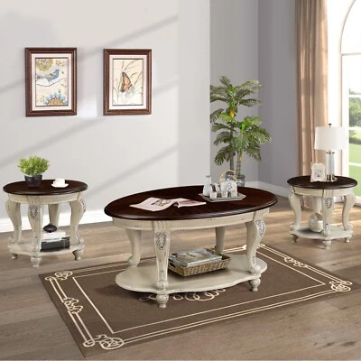 Classic Oval Wood Coffee Table 2-Tier Cocktail Table With Open Storage Shelf - Image 1 of 4