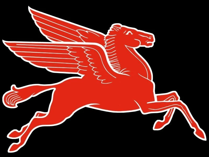 Letrero Mobil Oil Pegasus orientado a la derecha DIECUT NUEVO 28" ancho EE. UU. ACERO XL tamaño 7 lb Foto 1 de 1