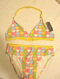 Girl's HATI MU HATI KU Bikini Pink Multicolor Hearts Size L (12?)NEW - Picture 1 of 2