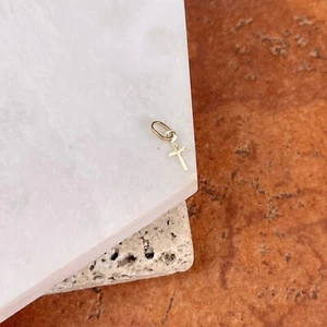 14KT Yellow Gold TINY Baby Sized Cross Pendant or Earring Use As Charm 14mm  - Picture 1 of 6
