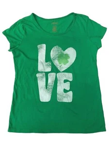 Girls Green Shamrock Love Themed St Patricks Day Tee Shirt T-Shirt - Picture 1 of 2
