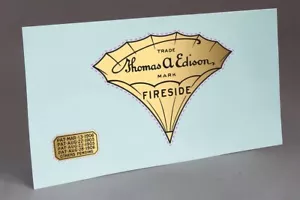 PRECUT 2 EDISON FIRESIDE (BLACK) & PATENT WATER SLIDE DECALS FOR PHONOGRAPH HORN - Picture 1 of 6