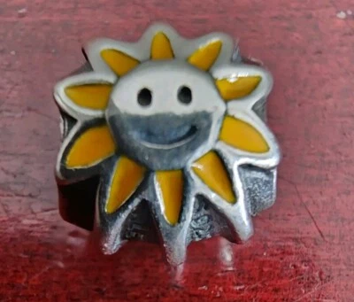PANDORA 925 STERLING SILVER ENAMEL DOUBLE SIDED SMILING SUN BEAD CHARM - image 1 of 4