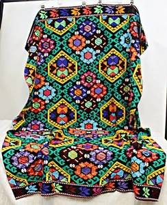 South American Embroidered Throw Blanket Colorful Geometric Native Twin 74 x 56" - Picture 1 of 12