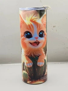 Cute Ginger Orange Kitten Cactus Adorable 20 oz Stainless Steel Tumbler #20023 - Picture 1 of 4