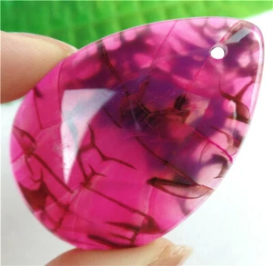 53x37x7mm Rose Dragon Veins Agate Teardrop Pendant Bead HL83161 - Picture 1 of 1
