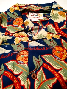 REYN SPOONER For STARBUCKS Button Front 100% Rayon (L) Short Sleeve Shirt - Picture 1 of 5