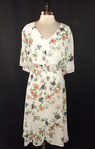 NEW ROBBIE BEE Plus Size 24W A-Line Dress White Blue Orange Floral Midi - Picture 1 of 6