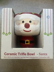 Ceramic Trifle Bowl Hand Painted SANTA 8" Diameter Serving Bowl, New • RARE - Picture 1 of 3