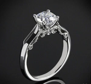 Anillo de compromiso de moissanita redondo blanco de 2,15 quilates de plata... - Imagen 1 de 6