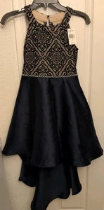 Xtraordinary Girls Formal Special Occasion Dress Navy Blue Size 12 Hi Low Beaded - Picture 1 of 12