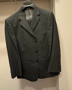 J. Ferrar Mens Black Pinstripe Wool 3 Front Button Suit-42S Jacket & 36x30 Pants - Picture 1 of 4
