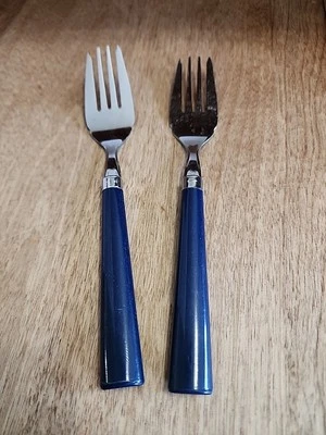 Set of 2 Stainless Steel Forks with Blue Plastic Handles - Image 1 of 4