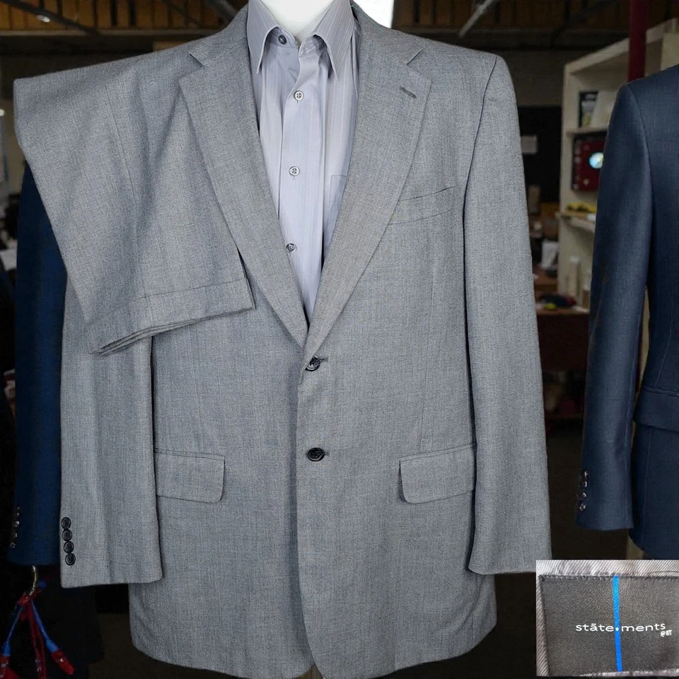 Statements 2 Piece Suit Mens 44L 34X32 Gray Hopsack Single Vented - Image 1 of 4