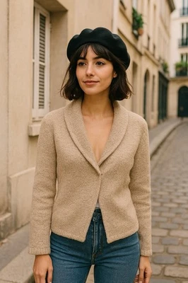 Eileen Fisher Jacket M Petite Beige Boucle Teddy Fuzzy Quiet Luxury Minimalist - Image 1 of 4