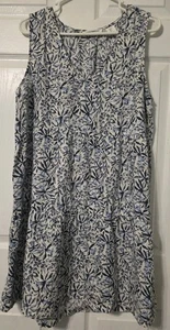 NWOT Sz L Lucky Brand, Floral Print, Tiered Linen Dress, V-Neck, Blue & White - Picture 1 of 6