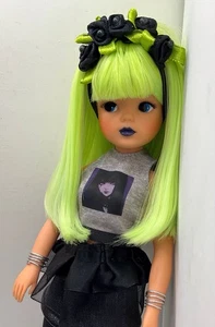 OOAK Custom Rerooted Vintage Sindy Doll Green Hair - Emo Goth Alternative Style - Picture 1 of 8