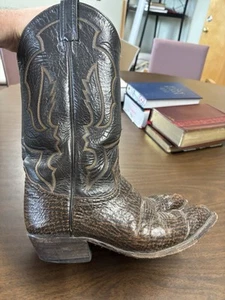 Vintage Tony Lama Men’s 8939 Shark Skin Cowboy Boots US 7.5 D Brown Leather USA - Picture 1 of 24