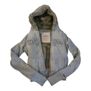 ~ Vintage ~ Hollister Co. Women's Gray Faux Fur Lined Hoodie Jacket Size Large - Picture 1 of 15