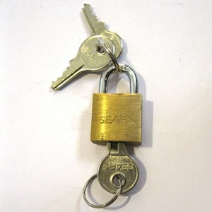 Sears Messing Vorhängeschloss Schloss mit 3 Schlüsseln getestet und funktioniert für Gepäcktaschen - Bild 1 von 8