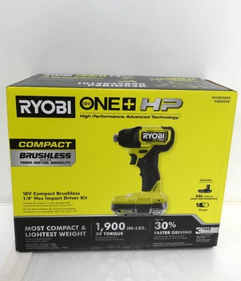 Kit de driver de impacto hexagonal Ryobi 18V compacto sem escova 1/4” (PSBID02K) - Imagem 1 de 4