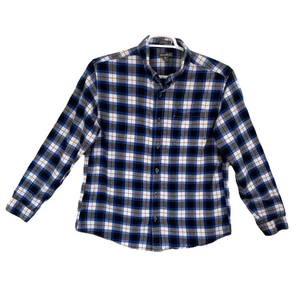 Eddie Bauer Blue Plaid Shirt Heavy Flannel Classic Fit Large Button Up Down EUC - Picture 1 of 13