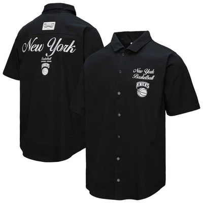 Men's Mitchell & Ness Black New York Knicks Hardwood Classics Camp Shirt - Image 1 of 4