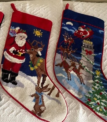 1 pieza Lands End Lana en Blanco Punta de Aguja Medias de Navidad Elige Santa Ciervo Trineo Foto 1 de 4