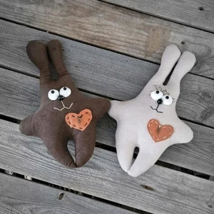 Coniglietto in tessuto vintage con occhi traballanti 2 pezzi 30 cm coniglietto artistico shabby fatto a mano - Foto 1 di 1