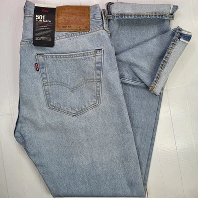 Levis Premium 501 Selvedge Jeans 31x32 Slim Taper Mens Light Blue New With Tags - Image 1 of 4