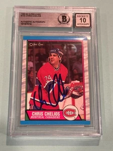 CHRIS CHELIOS Signed 1989-90 O-PEE-CHEE Card #174 Beckett BAS AUTO 10 - Picture 1 of 2