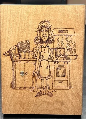 Cook Lady Burned Food Kitchen Cooking Dishes Piled Up DIAMONDS F676 Rubber Stamp - Image 1 of 4