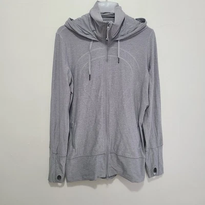 Sudadera con capucha Lululemon para mujer con cremallera completa talla 12 gris agujeros para el pulgar Foto 1 de 4
