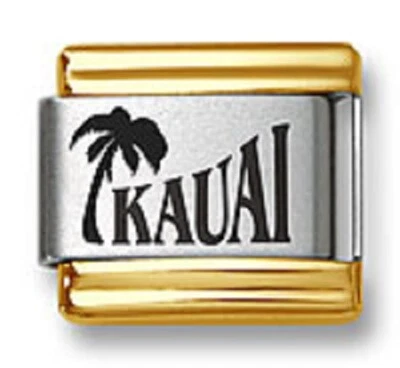 Italian Charm Bracelets Laser Kauai Palm Tree Gold Trim Stainless Steel Link 9mm - Image 1 of 2