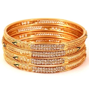 Gold Plated Stone and Minakari Handcrafted Bangles set of 4, Make in Gujarat - Picture 1 of 7