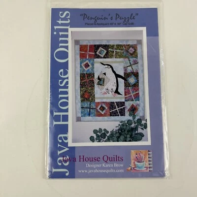 New Quilt Pattern Penguin's Puzzle Java House Quilts Karen Brow Pieced Applique - Image 1 of 3