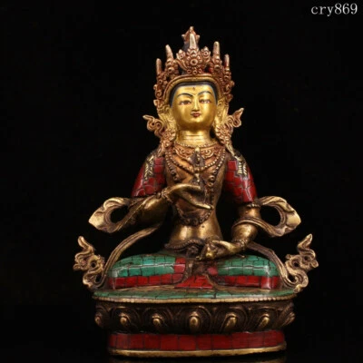 Raro Antiguo Templo Jokhang del Tíbet Hecho a Mano Rastro Oro Vajra Buda Estatua Foto 1 de 4