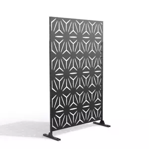 Uixe 76" Privacy Screen Panels Freestanding Galvanized Steel Outdoor in Black - Picture 1 of 7