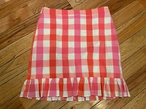 Falda lápiz informal J Crew para mujer talla 6 rosa a cuadros volantes patrón de guinga nueva con etiquetas - Imagen 1 de 12