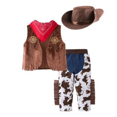 Toddler Kids Child Cow Boy Cowboy Costume for Boys Halloween Dress Up 4pcs Set - Image 1 of 4