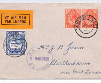 Cubierta de correo aéreo de Sudáfrica 1925 Somerset West Stutterheim {samwells} YJ111 Foto 1 de 4