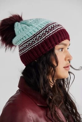 Новый с Ярлыками Free People склон полоски Pom Beanie вино/Бордо - Изображение 1 из 3
