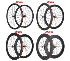 700C Carbon Wheelset Tubular Road Racing Bicycle Wheels 24/38/50/60/88mm Depth - Picture 1 of 17