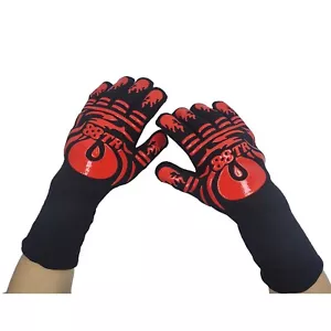 Oven Gloves Heat Resistant Pair With Fingers BBQ Mitts Long Pot Holder Cooking - Picture 1 of 13